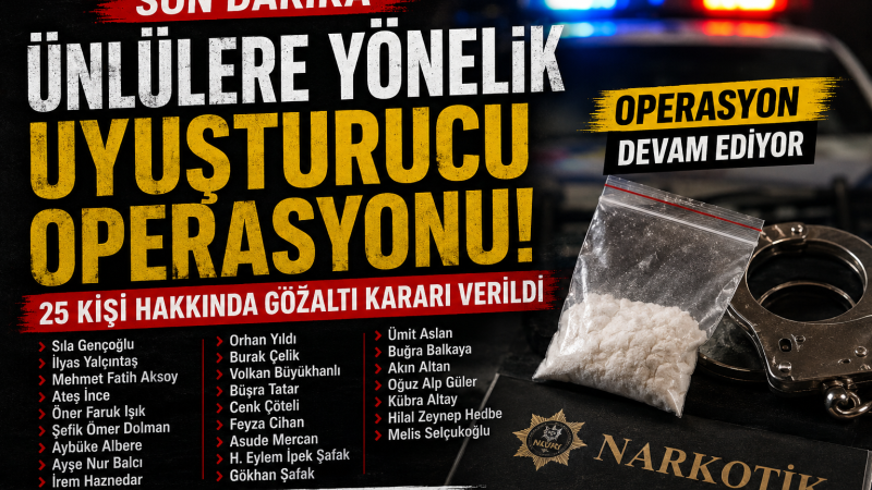 Ünlülere yönelik uyuşturucu operasyonu: 25 kişi hakkında gözaltı kararı
