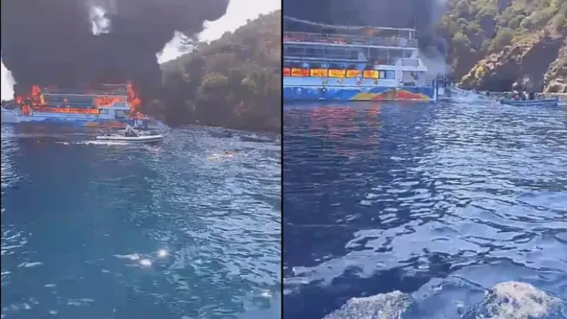 Fethiye’de gezi teknesinde yangın: 115 kişi denize atladı