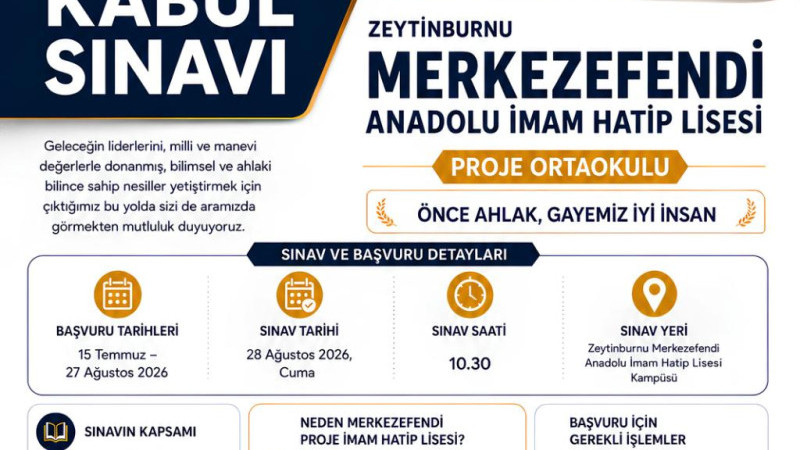 Zeytinburnu Proje İmam Hatip Ortaokulu 5. Sınıf Sınavı 28 Ağustos’ta